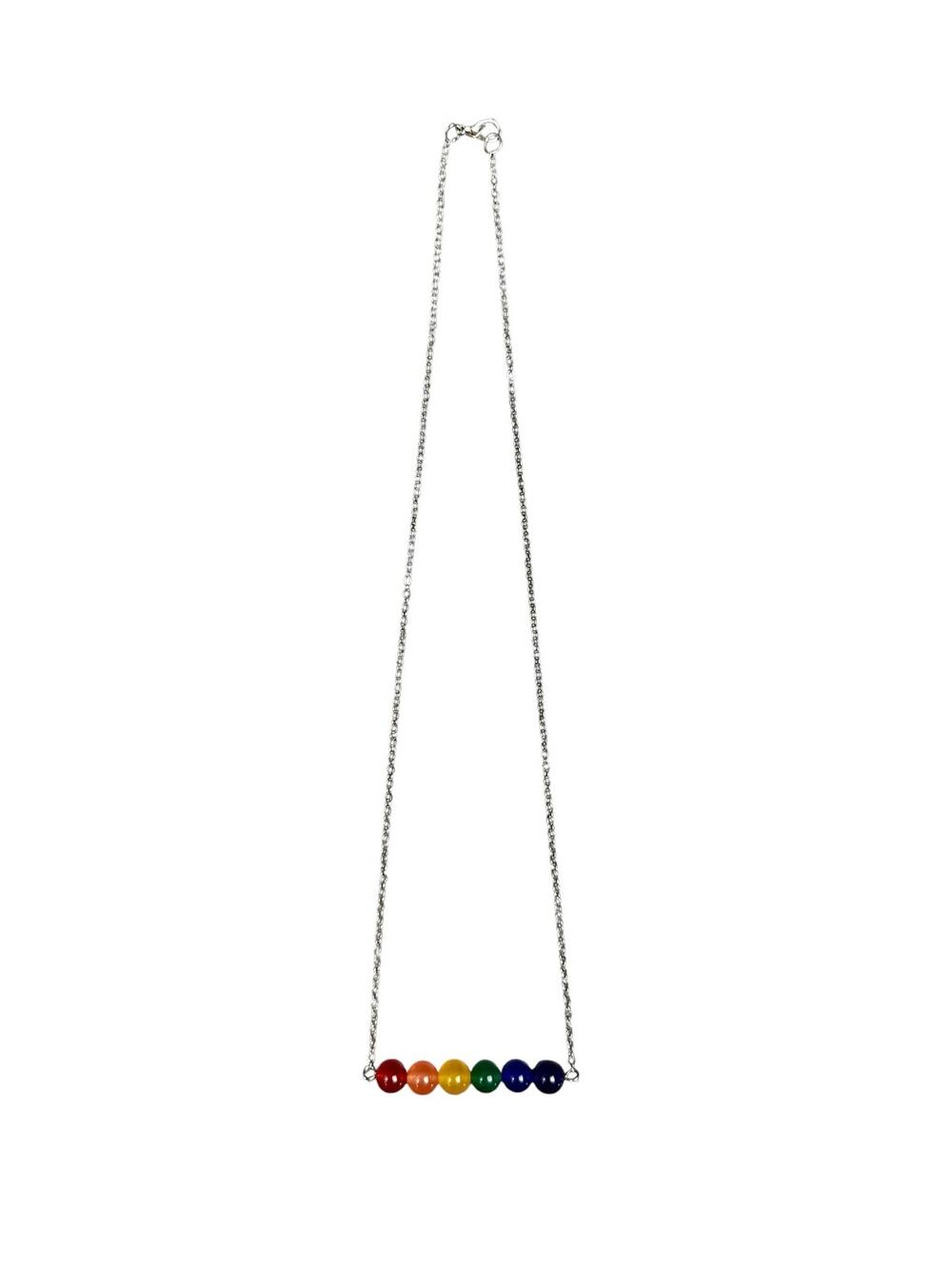 Andrew Christian Rainbow Pride Bar Necklace Silver — One Size